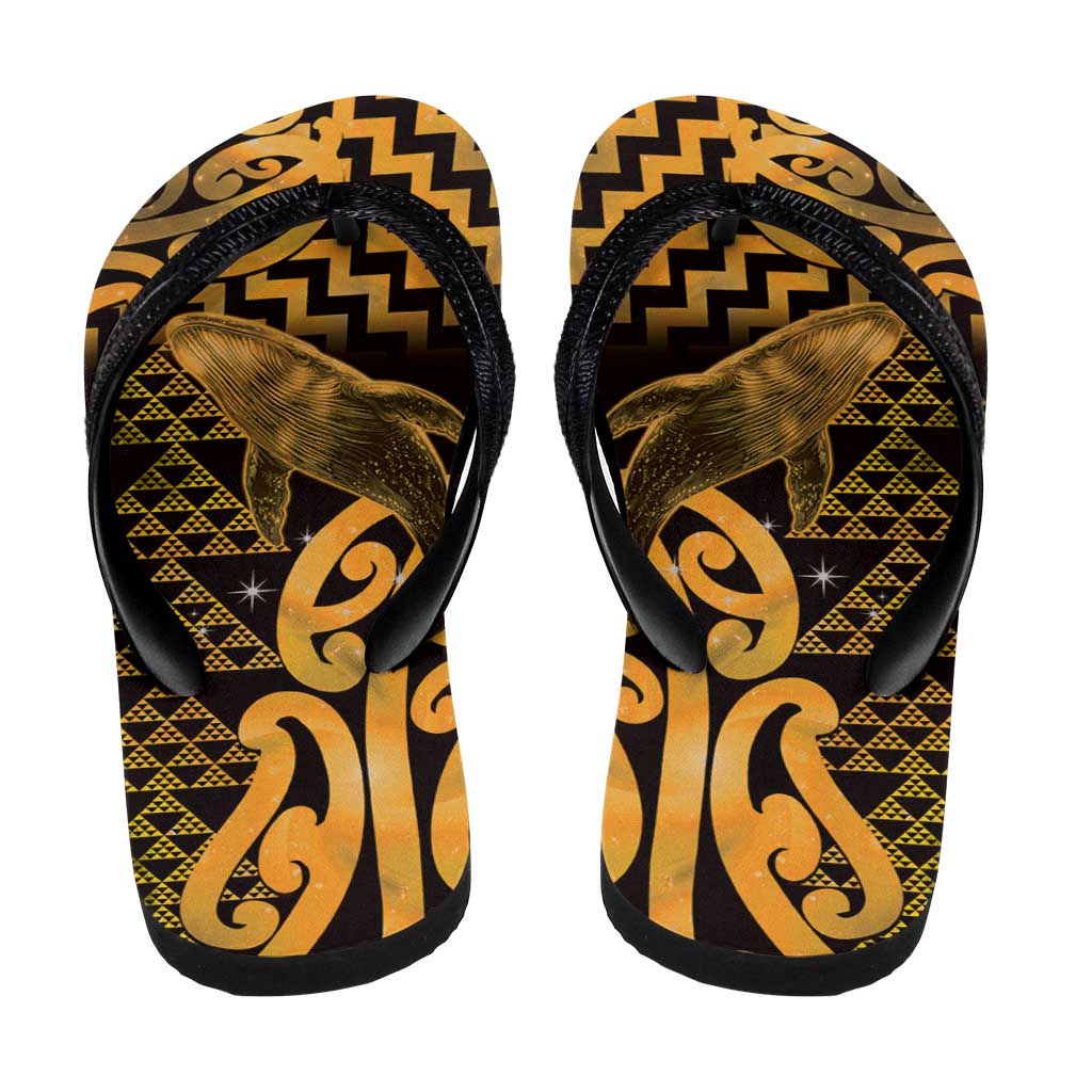 Humpback Whale Matariki New Zealand Flip Flops NZ Maori Paikea Poutama Luxury Gold LT14 - Polynesian Pride