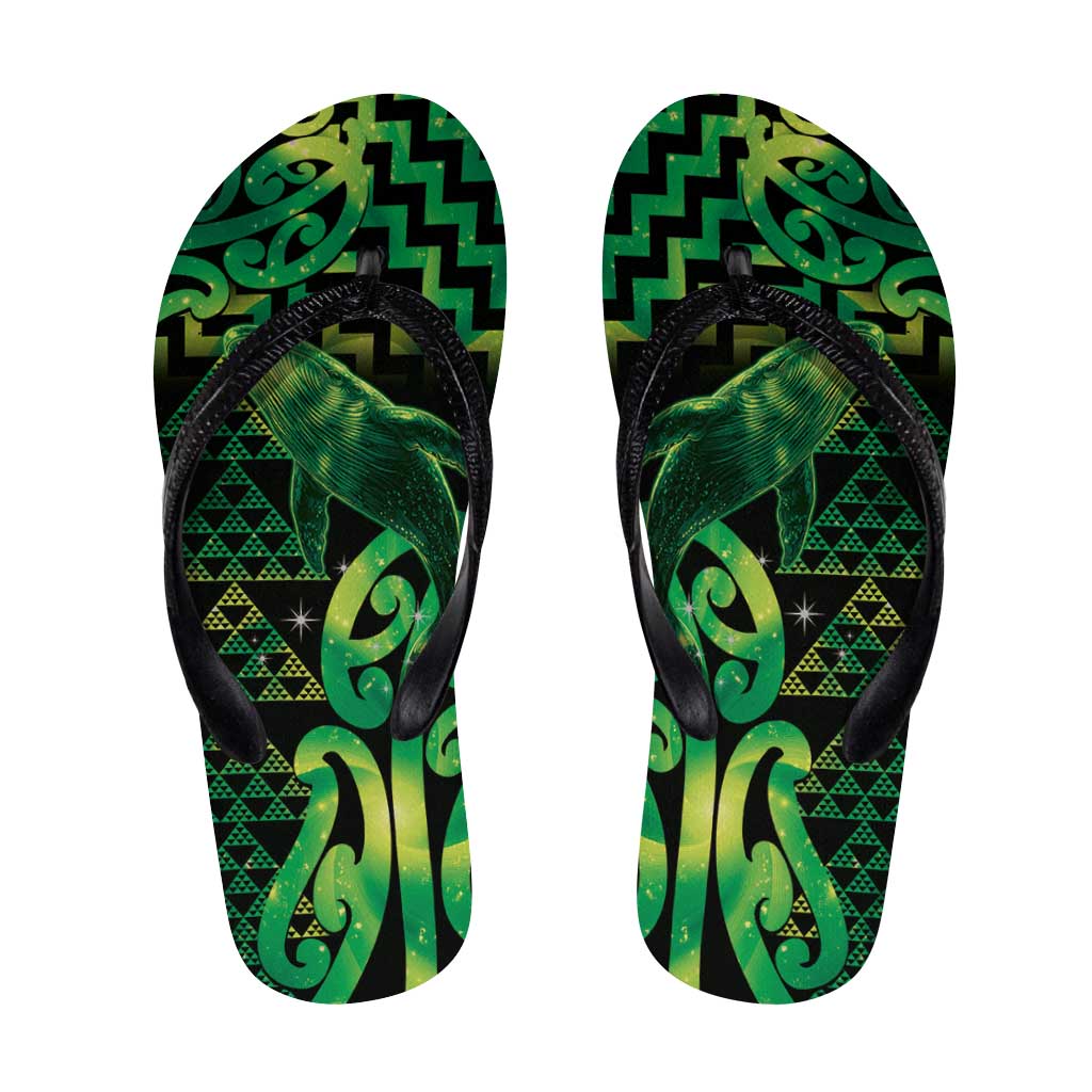 Humpback Whale Matariki New Zealand Flip Flops NZ Maori Paikea Poutama Luxury Green LT14 Green - Polynesian Pride