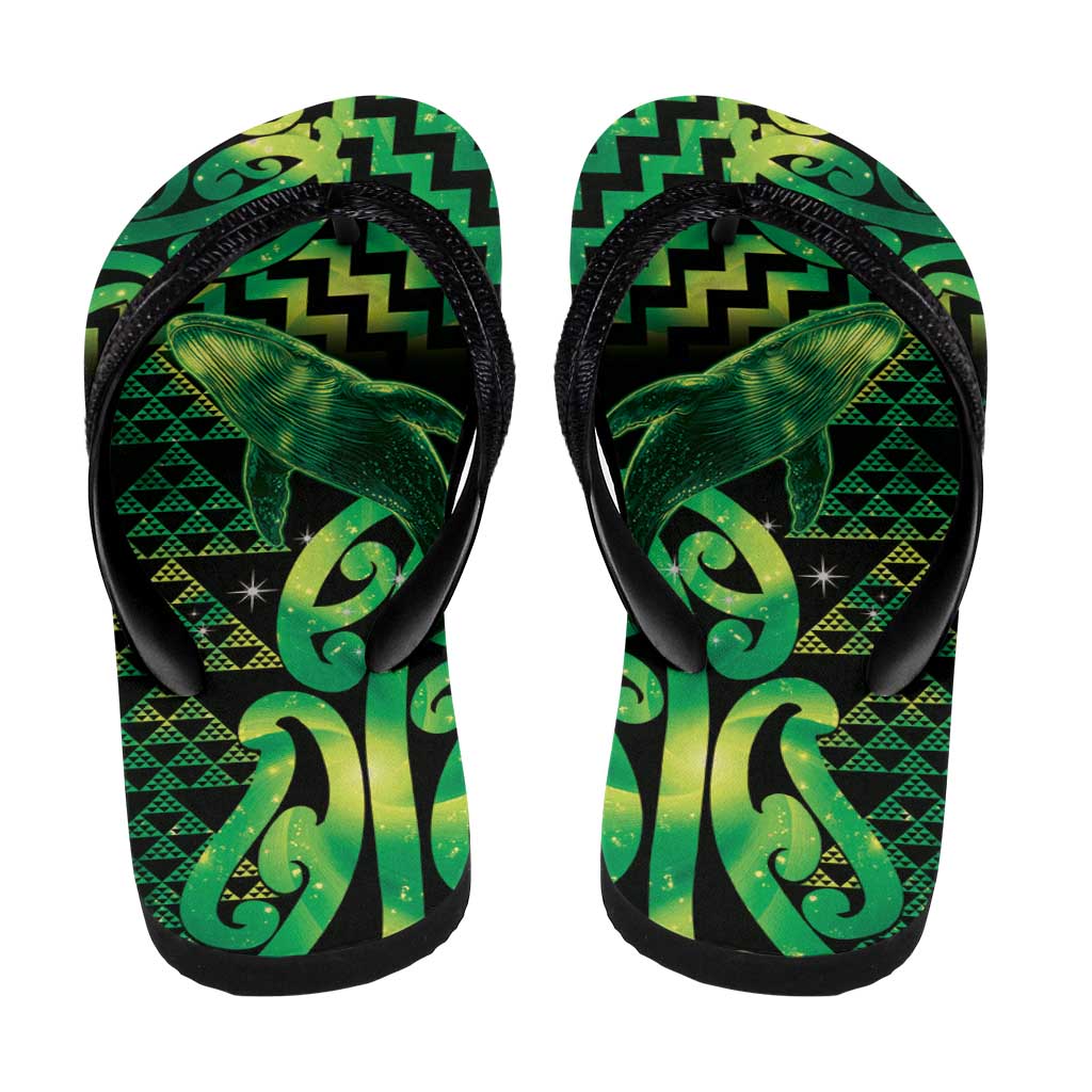Humpback Whale Matariki New Zealand Flip Flops NZ Maori Paikea Poutama Luxury Green LT14 - Polynesian Pride