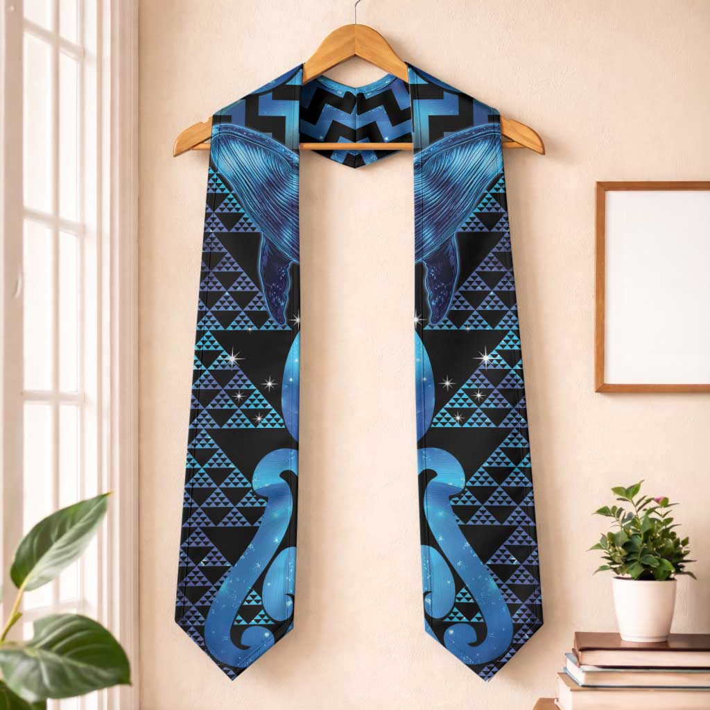Humpback Whale Matariki New Zealand Graduation Stole NZ Maori Paikea Poutama Luxury Blue LT14 One Size Blue - Polynesian Pride