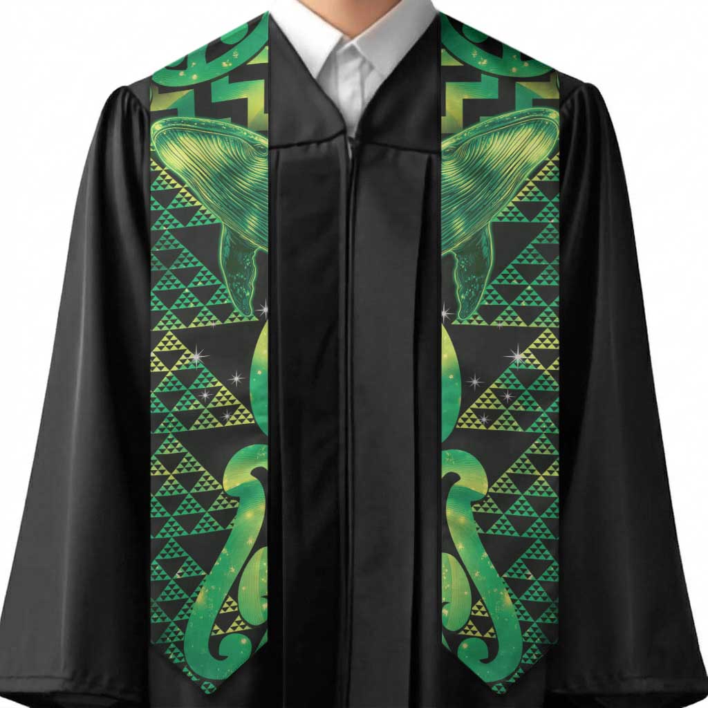 Humpback Whale Matariki New Zealand Graduation Stole NZ Maori Paikea Poutama Luxury Green LT14 - Polynesian Pride