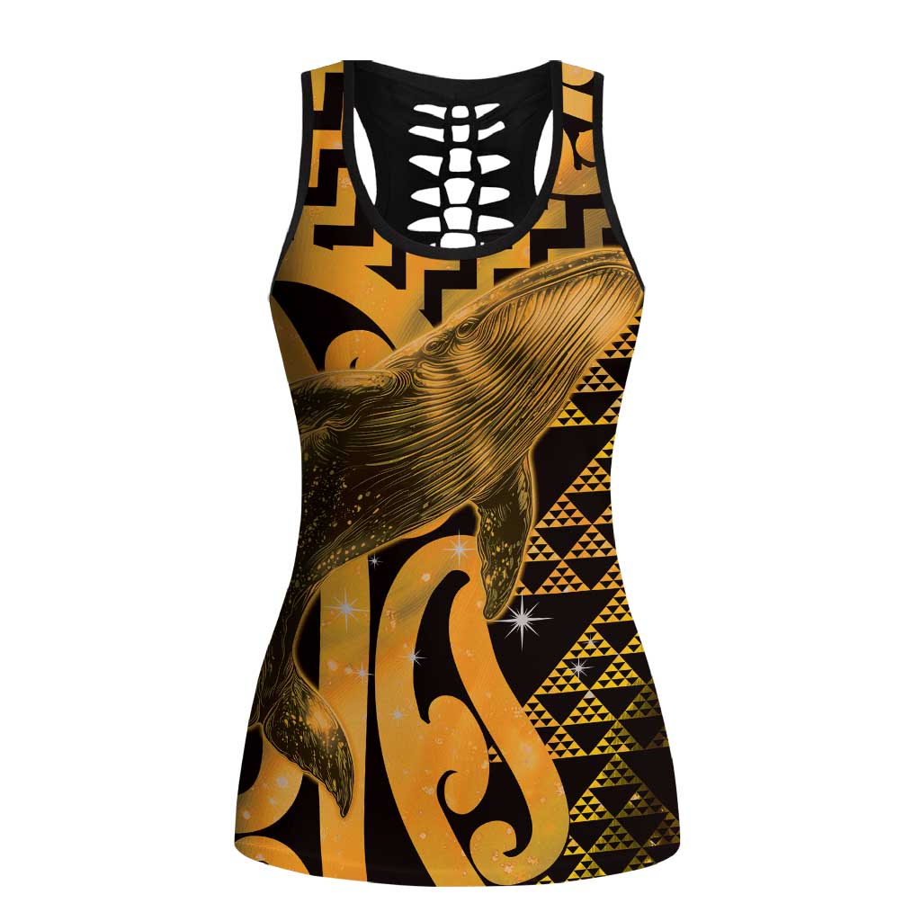 Humpback Whale Matariki New Zealand Hollow Tank Top NZ Maori Paikea Poutama Luxury Gold LT14 Female Gold - Polynesian Pride
