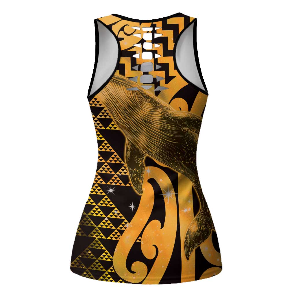 Humpback Whale Matariki New Zealand Hollow Tank Top NZ Maori Paikea Poutama Luxury Gold LT14 - Polynesian Pride