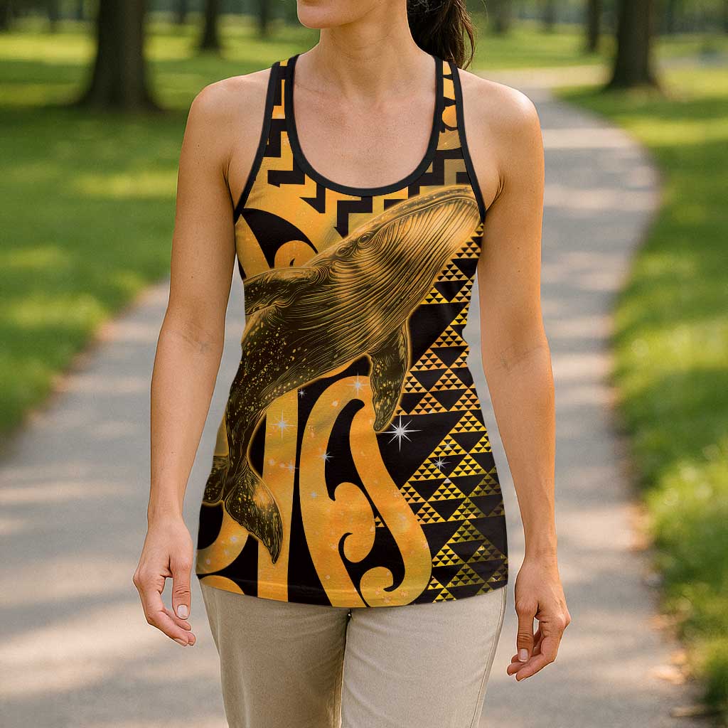 Humpback Whale Matariki New Zealand Hollow Tank Top NZ Maori Paikea Poutama Luxury Gold LT14 - Polynesian Pride