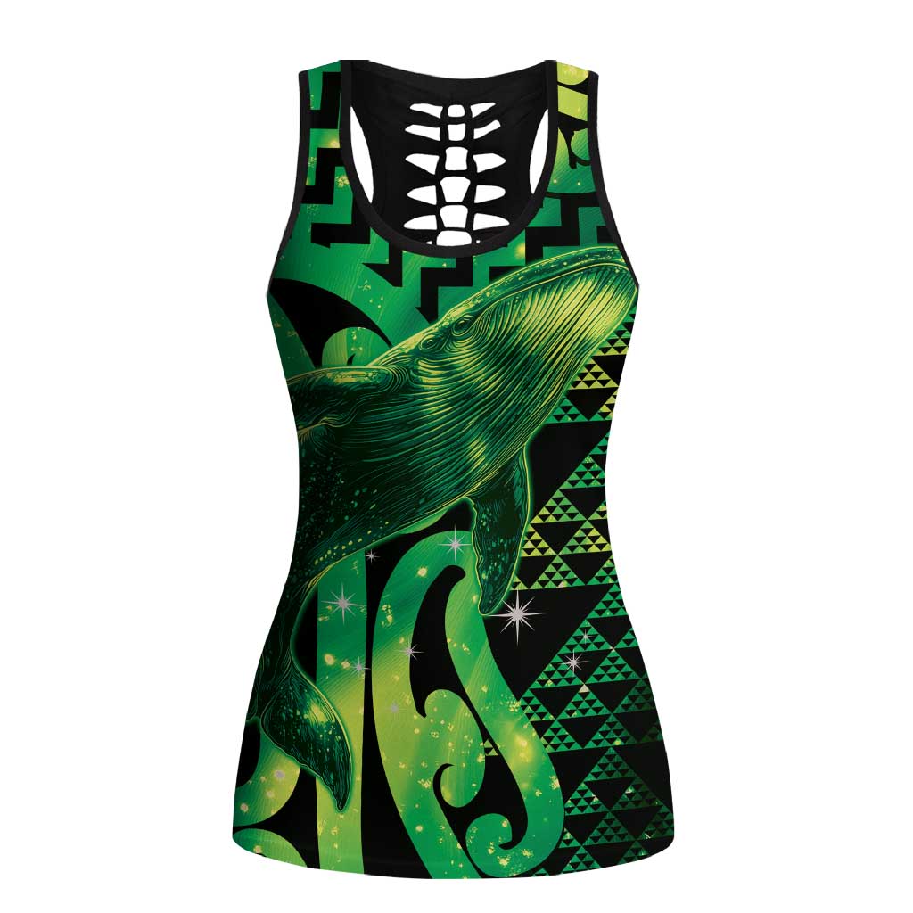 Humpback Whale Matariki New Zealand Hollow Tank Top NZ Maori Paikea Poutama Luxury Green LT14 Female Green - Polynesian Pride