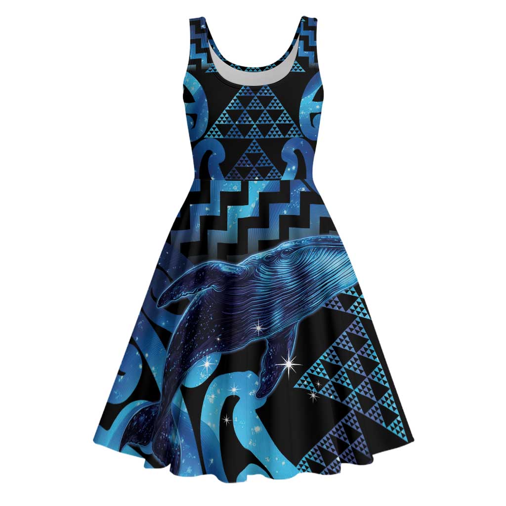 Humpback Whale Matariki New Zealand Midi Dress NZ Maori Paikea Poutama Luxury Blue LT14 Blue - Polynesian Pride