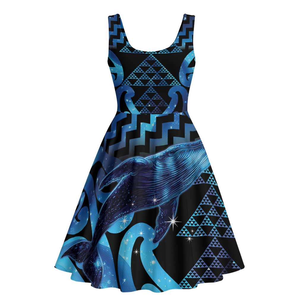 Humpback Whale Matariki New Zealand Midi Dress NZ Maori Paikea Poutama Luxury Blue LT14 - Polynesian Pride