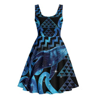 Humpback Whale Matariki New Zealand Midi Dress NZ Maori Paikea Poutama Luxury Blue LT14 - Polynesian Pride
