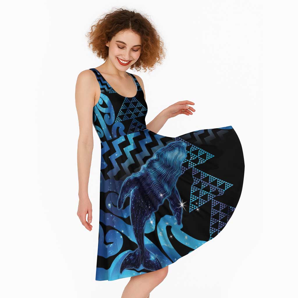 Humpback Whale Matariki New Zealand Midi Dress NZ Maori Paikea Poutama Luxury Blue LT14 - Polynesian Pride