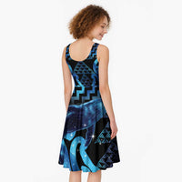 Humpback Whale Matariki New Zealand Midi Dress NZ Maori Paikea Poutama Luxury Blue LT14 - Polynesian Pride