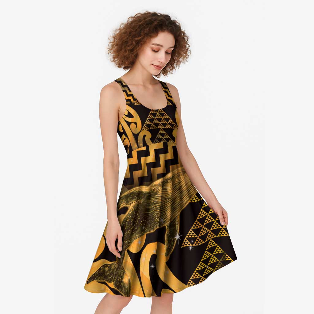 Humpback Whale Matariki New Zealand Midi Dress NZ Maori Paikea Poutama Luxury Gold