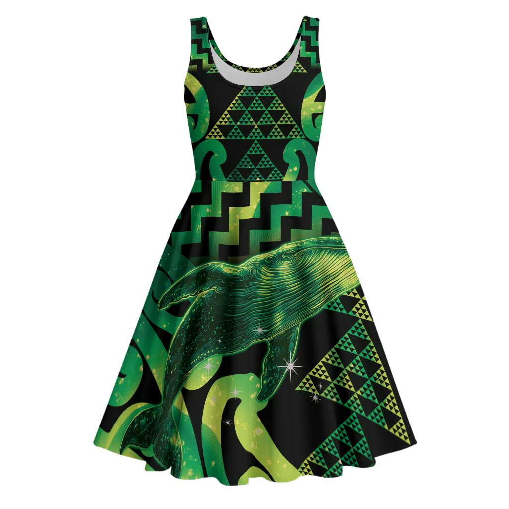 Humpback Whale Matariki New Zealand Midi Dress NZ Maori Paikea Poutama Luxury Green