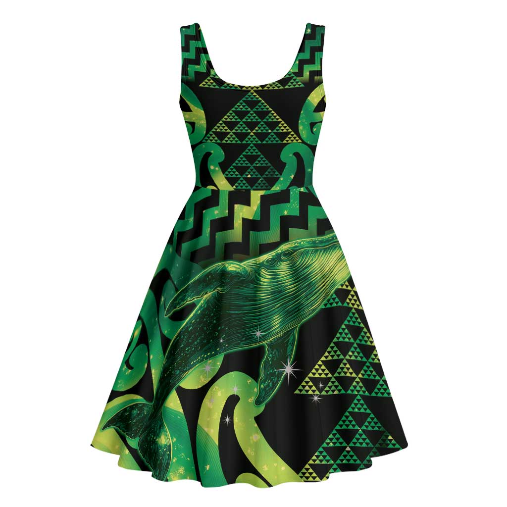 Humpback Whale Matariki New Zealand Midi Dress NZ Maori Paikea Poutama Luxury Green LT14 - Polynesian Pride