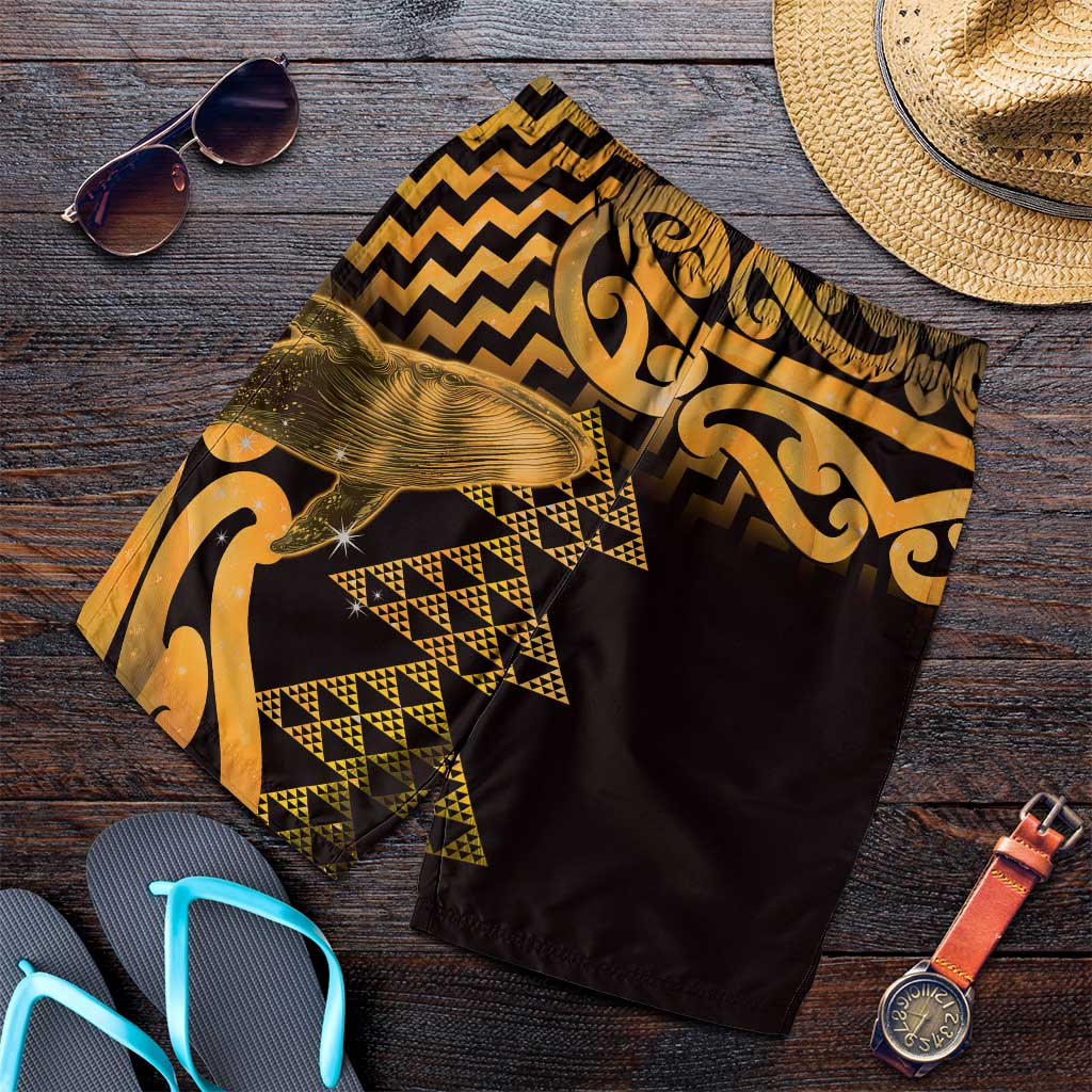 Humpback Whale Matariki New Zealand Shorts for Men NZ Maori Paikea Poutama Luxury Gold LT14 Gold - Polynesian Pride
