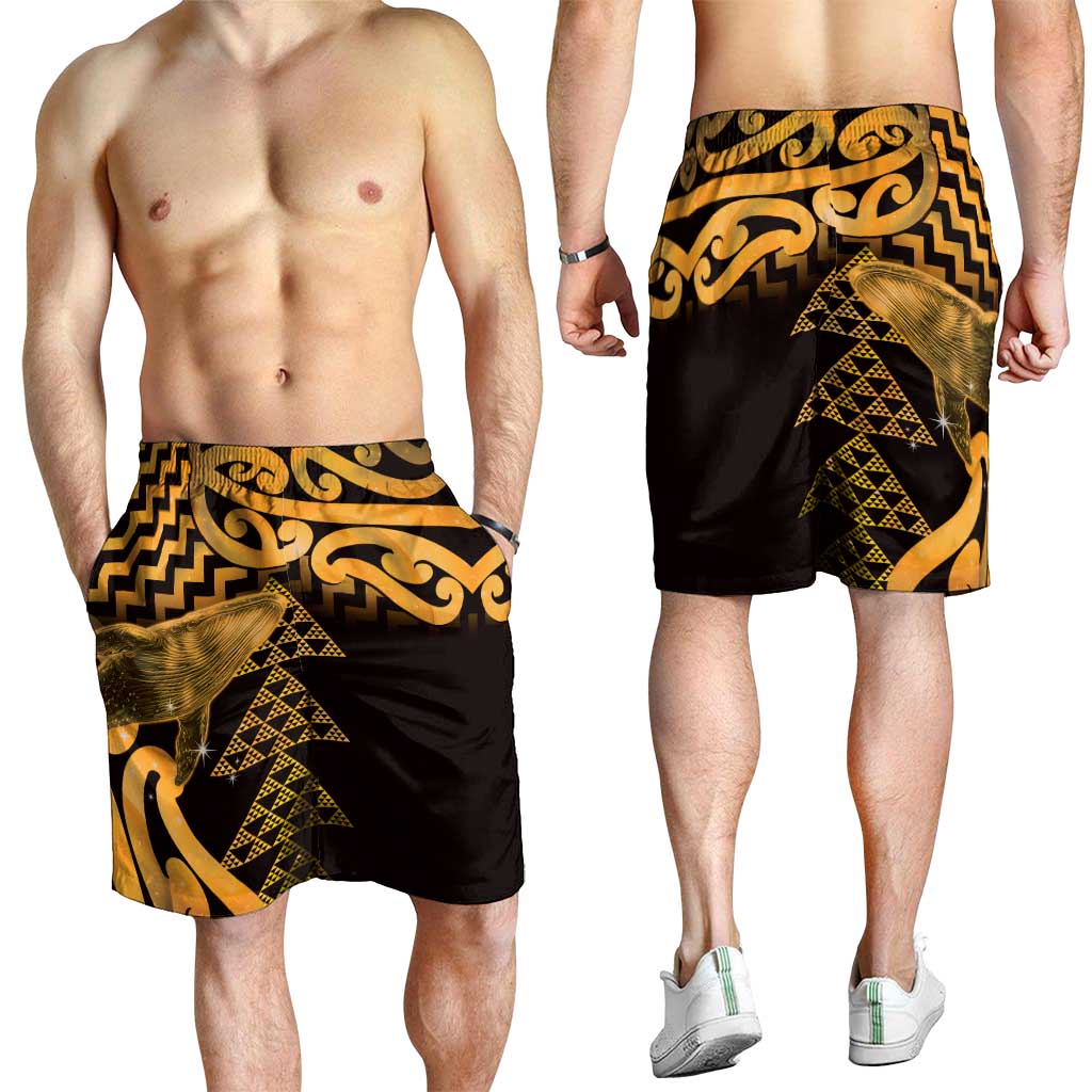 Humpback Whale Matariki New Zealand Shorts for Men NZ Maori Paikea Poutama Luxury Gold LT14 - Polynesian Pride