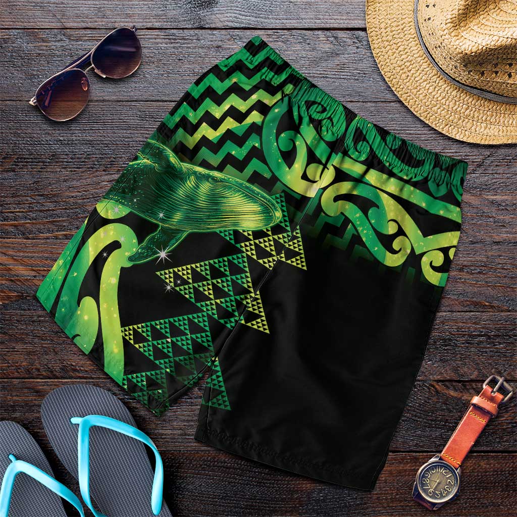 Humpback Whale Matariki New Zealand Shorts for Men NZ Maori Paikea Poutama Luxury Green LT14 Green - Polynesian Pride