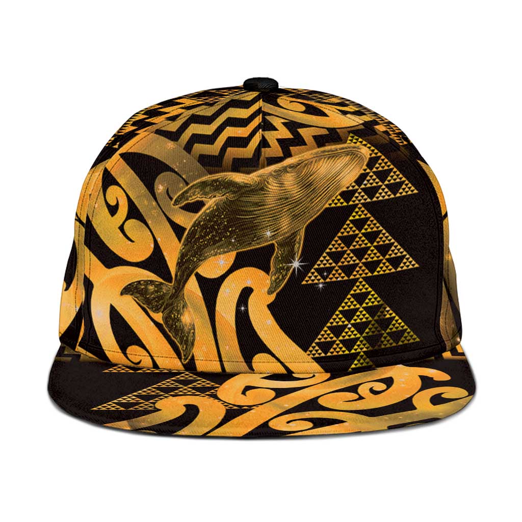 Humpback Whale Matariki New Zealand Snapback Cap NZ Maori Paikea Poutama Luxury Gold LT14 One Size Gold - Polynesian Pride
