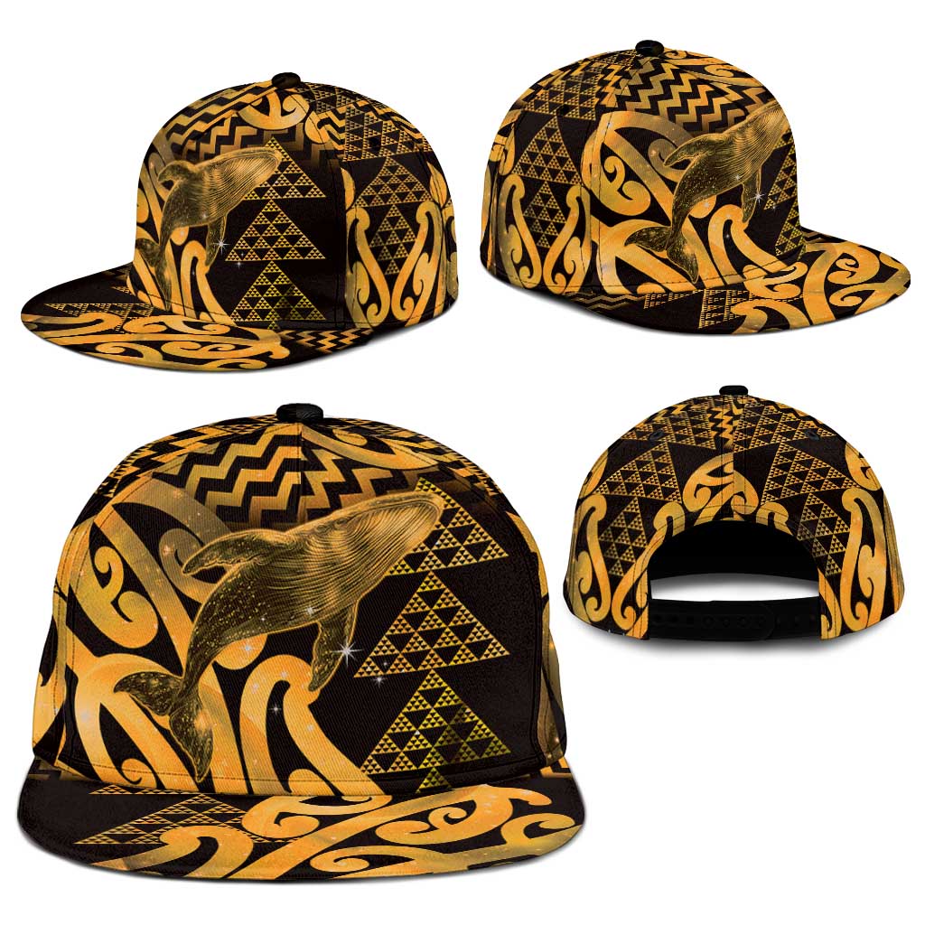 Humpback Whale Matariki New Zealand Snapback Cap NZ Maori Paikea Poutama Luxury Gold LT14 - Polynesian Pride