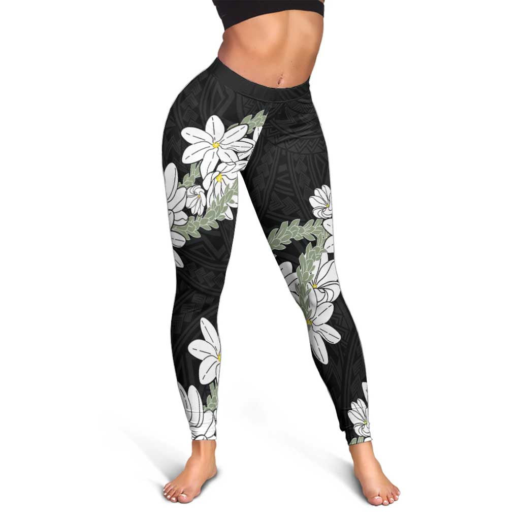 Ia Orana Tahiti Tiare Leggings Black Lei - Polynesian Pride