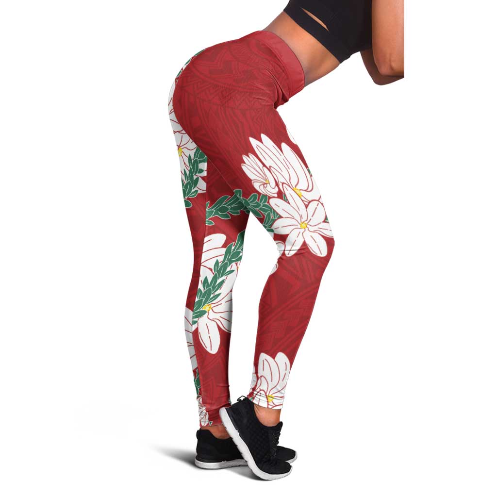 Ia Orana Tahiti Tiare Leggings Crimson Lei - Polynesian Pride