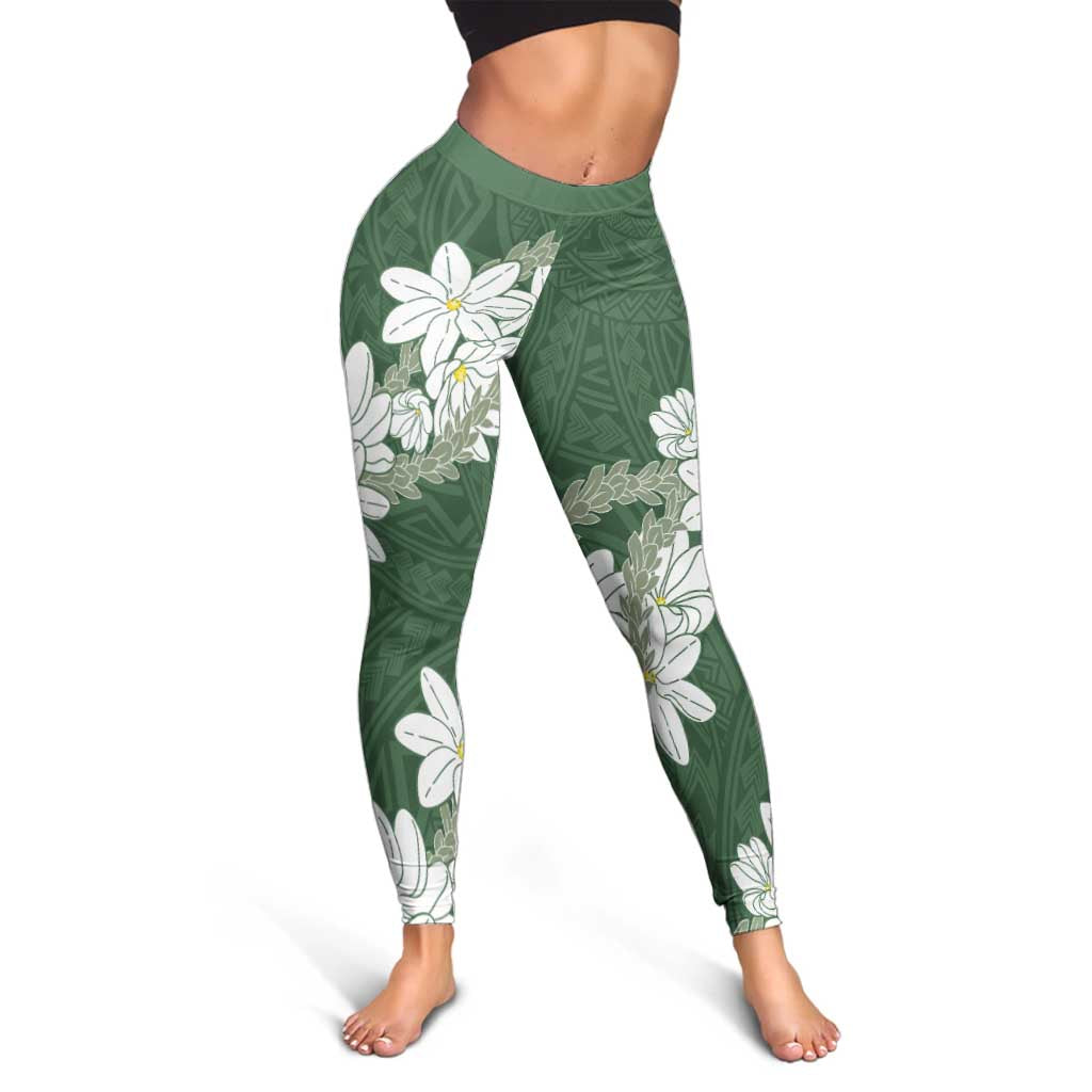 Ia Orana Tahiti Tiare Leggings Sage Green Lei - Polynesian Pride