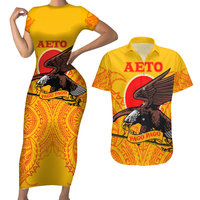 American Samoa Couples Matching Short Sleeve Bodycon Dress and Hawaiian Shirt Aeto Pago Pago Eagle LT03