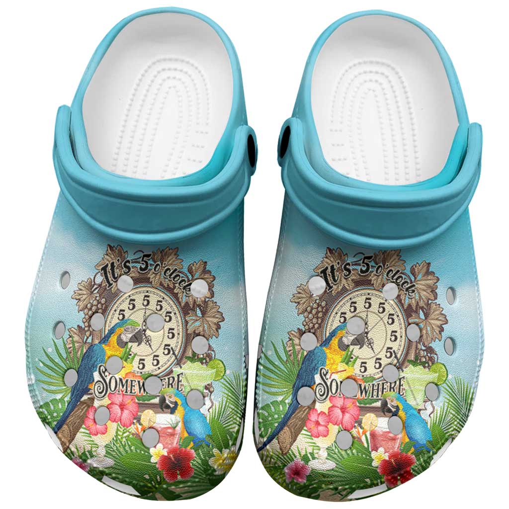 It's 5 o'clock Somewhere Clogs Shoes Hawaiian Tropical Parrots - Polynesian Pride
