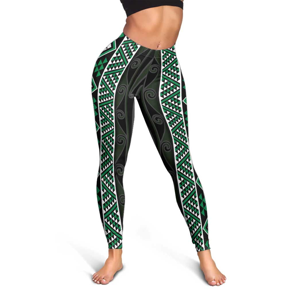 Jade Tukutuku Pattern Aotearoa Leggings Niho Taniwha and Puhoro Motifs LT7 - Polynesian Pride
