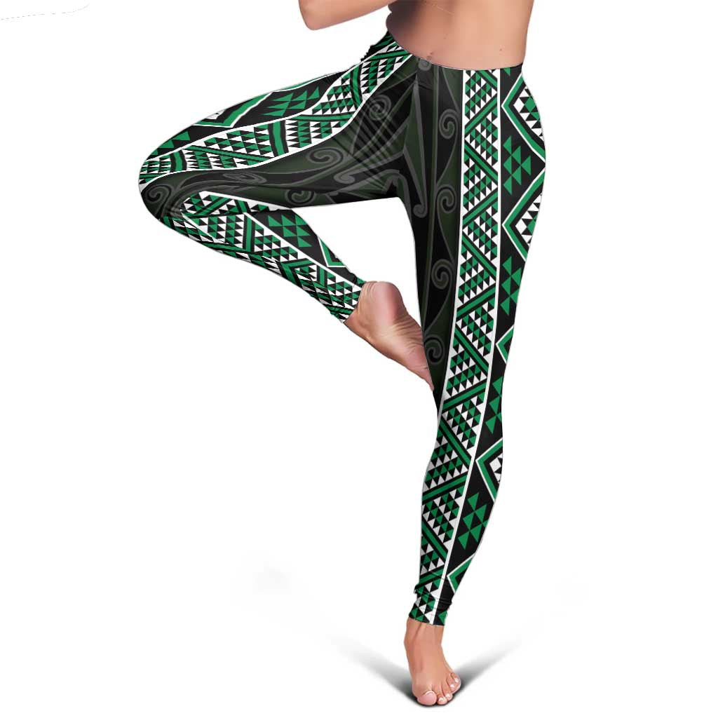 Jade Tukutuku Pattern Aotearoa Leggings Niho Taniwha and Puhoro Motifs LT7 - Polynesian Pride