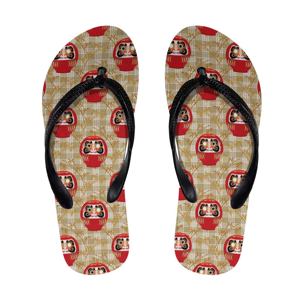 Japanese Daruma Doll Flip Flops Palaka With Seamless Bamboo Pattern LT14 Beige - Polynesian Pride