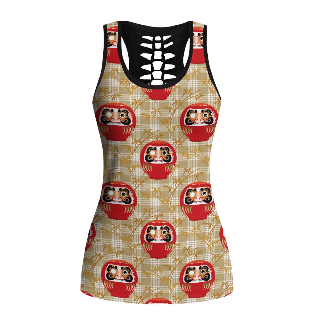 Japanese Daruma Doll Hollow Tank Top Palaka With Seamless Bamboo Pattern LT14 Female Beige - Polynesian Pride