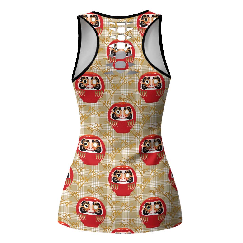 Japanese Daruma Doll Hollow Tank Top Palaka With Seamless Bamboo Pattern LT14 - Polynesian Pride