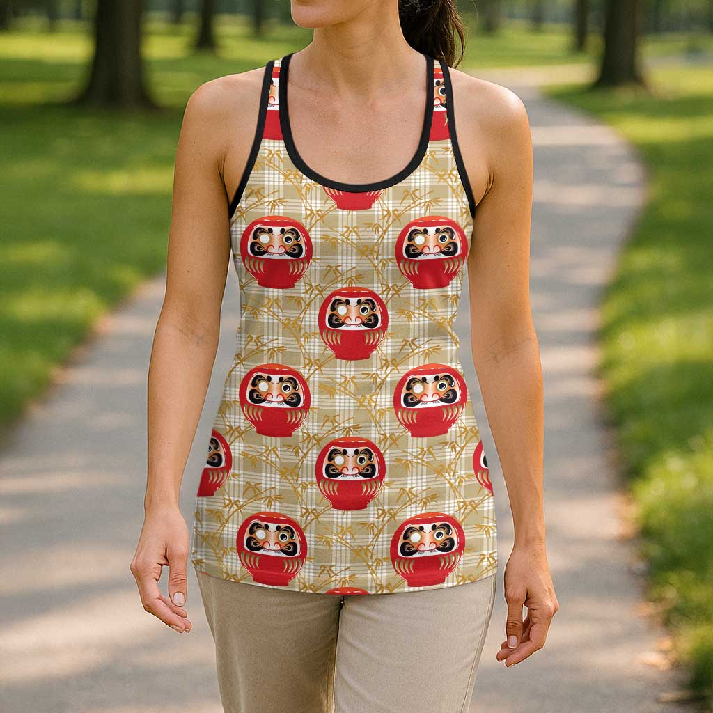 Japanese Daruma Doll Hollow Tank Top Palaka With Seamless Bamboo Pattern LT14 - Polynesian Pride