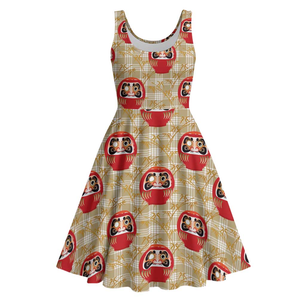 Japanese Daruma Doll Midi Dress Palaka With Seamless Bamboo Pattern LT14 Beige - Polynesian Pride