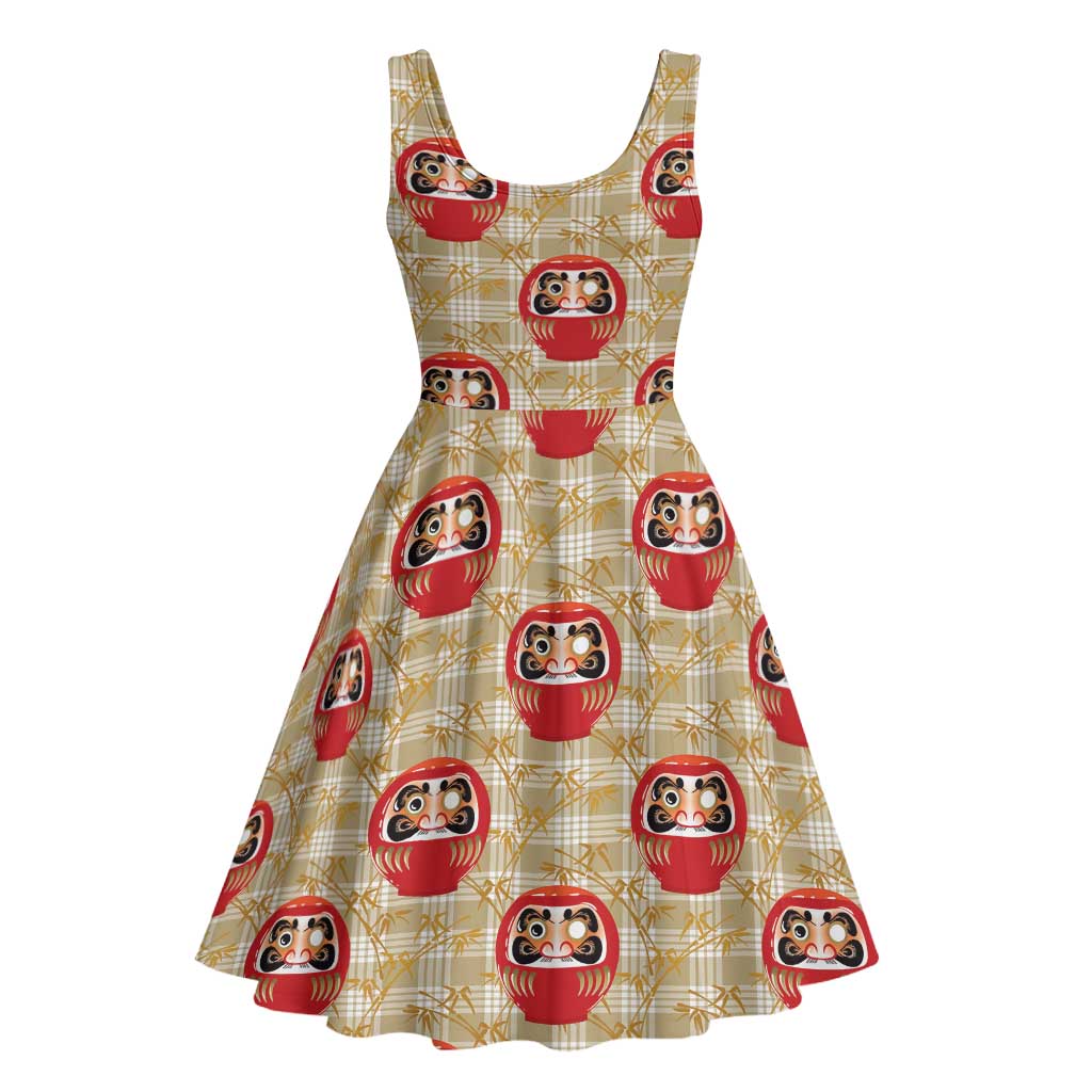 Japanese Daruma Doll Midi Dress Palaka With Seamless Bamboo Pattern LT14 - Polynesian Pride