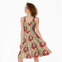 Japanese Daruma Doll Midi Dress Palaka With Seamless Bamboo Pattern LT14 - Polynesian Pride