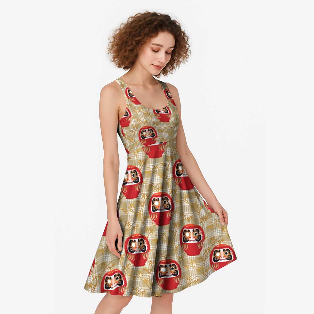 Japanese Daruma Doll Midi Dress Palaka With Seamless Bamboo Pattern LT14 - Polynesian Pride