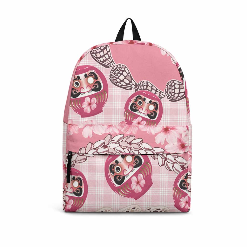 Japanese Daruma Doll Palaka Backpack Cherry Blossoms With Shell Lei LT14 Pink - Polynesian Pride
