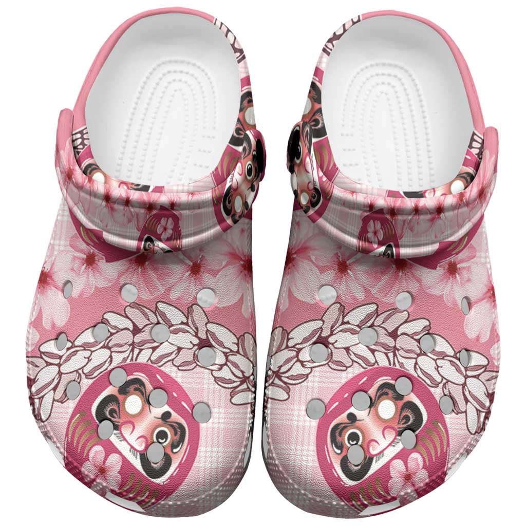 Japanese Daruma Doll Palaka Clogs Shoes Cherry Blossoms With Shell Lei LT14 Pink - Polynesian Pride