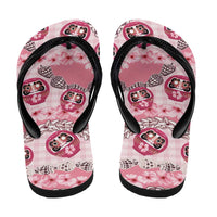 Japanese Daruma Doll Palaka Flip Flops Cherry Blossoms With Shell Lei LT14 - Polynesian Pride