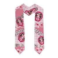 Japanese Daruma Doll Palaka Graduation Stole Cherry Blossoms With Shell Lei LT14 - Polynesian Pride