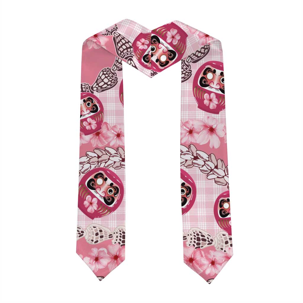 Japanese Daruma Doll Palaka Graduation Stole Cherry Blossoms With Shell Lei LT14 - Polynesian Pride