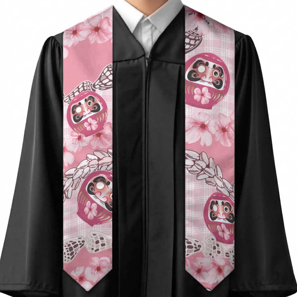 Japanese Daruma Doll Palaka Graduation Stole Cherry Blossoms With Shell Lei LT14 - Polynesian Pride