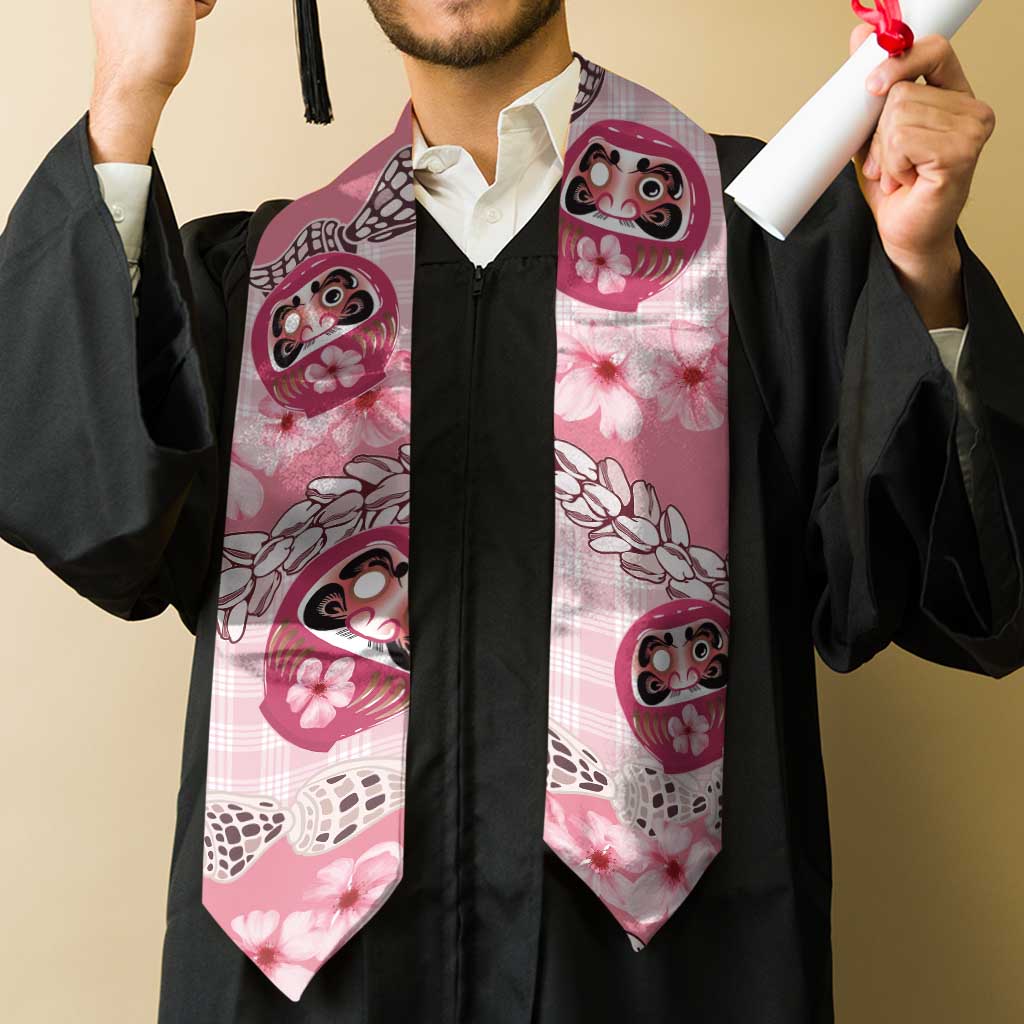Japanese Daruma Doll Palaka Graduation Stole Cherry Blossoms With Shell Lei LT14 - Polynesian Pride