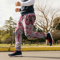 Japanese Daruma Doll Palaka Jogger Pants Cherry Blossoms With Shell Lei LT14 - Polynesian Pride