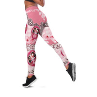 Japanese Daruma Doll Palaka Leggings Cherry Blossoms With Shell Lei LT14 Pink - Polynesian Pride