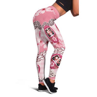 Japanese Daruma Doll Palaka Leggings Cherry Blossoms With Shell Lei LT14 - Polynesian Pride