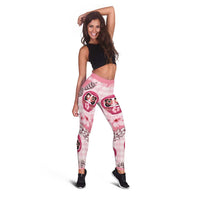 Japanese Daruma Doll Palaka Leggings Cherry Blossoms With Shell Lei LT14 - Polynesian Pride