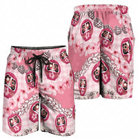Japanese Daruma Doll Palaka Shorts for Men Cherry Blossoms With Shell Lei LT14 - Polynesian Pride