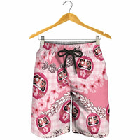 Japanese Daruma Doll Palaka Shorts for Men Cherry Blossoms With Shell Lei LT14 - Polynesian Pride